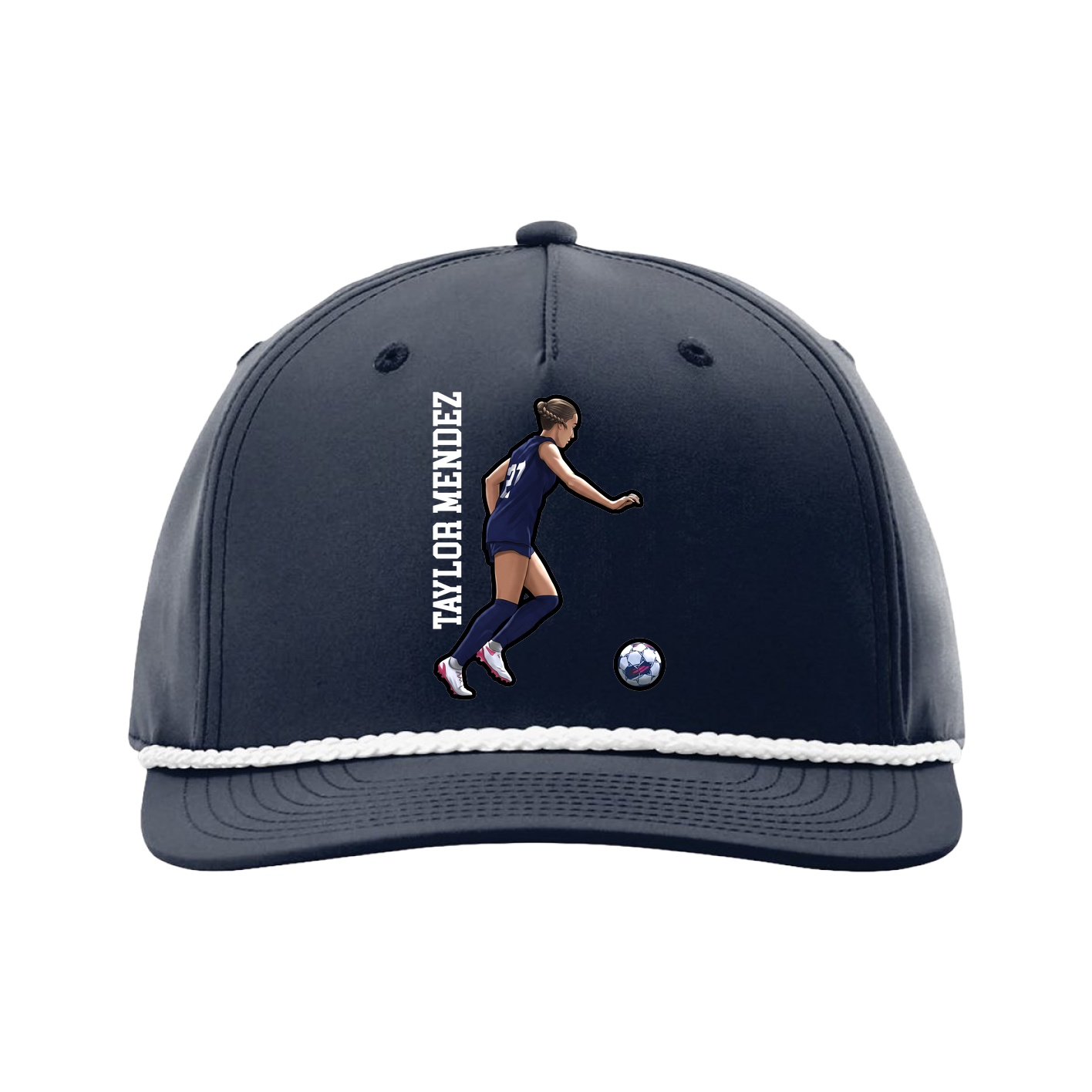 Five-Panel Classic Rope Cap — Name Vertical in Navy