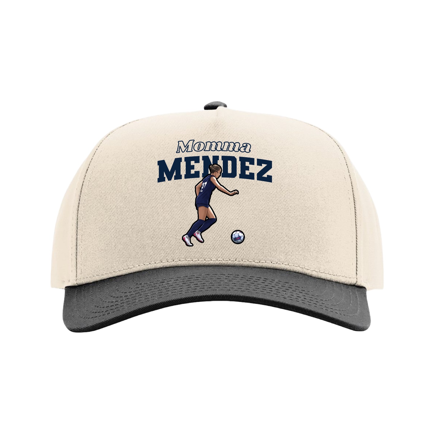 Full Fabric Five-Panel Champ Cap — Mothers Day Block in Cream/Black