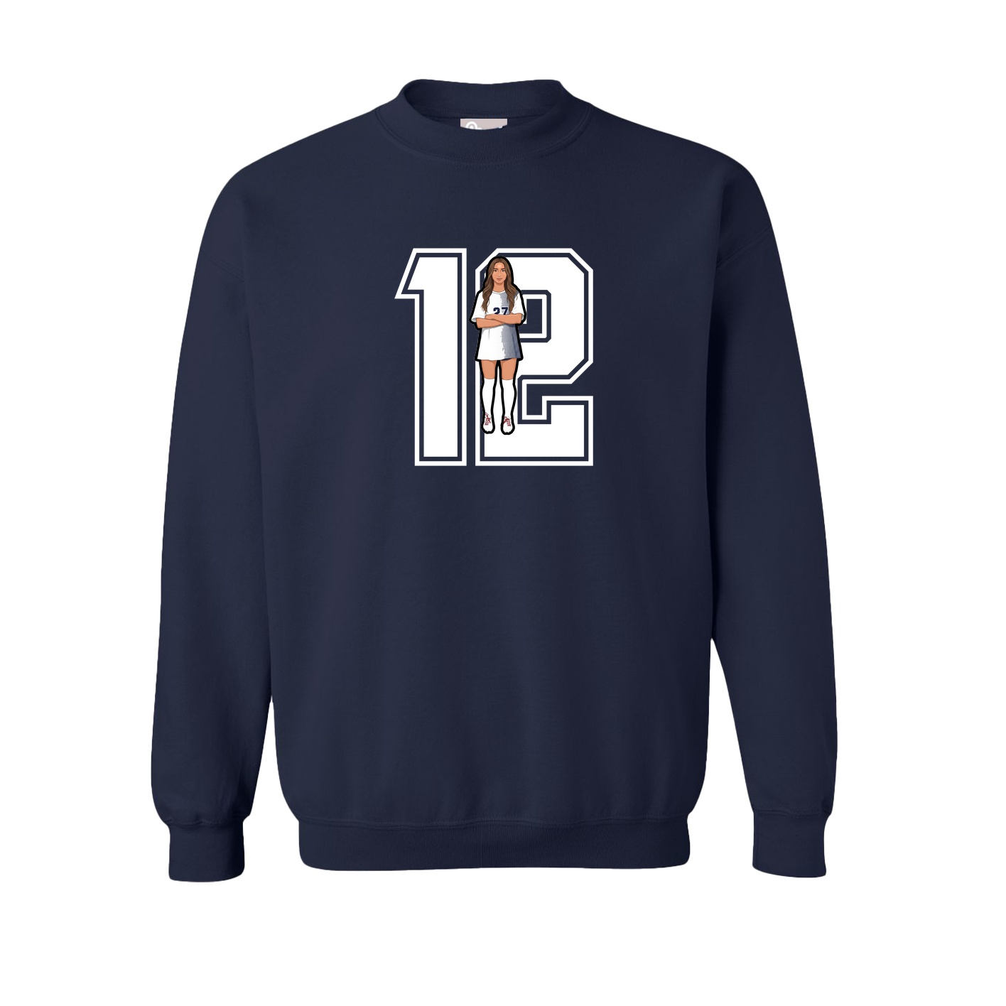 Fleece Crew — Number in Navy