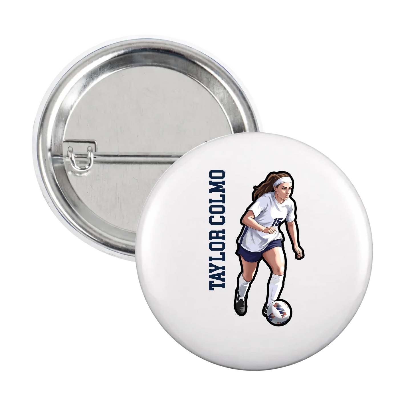 Game Day Button — Name Vertical in White