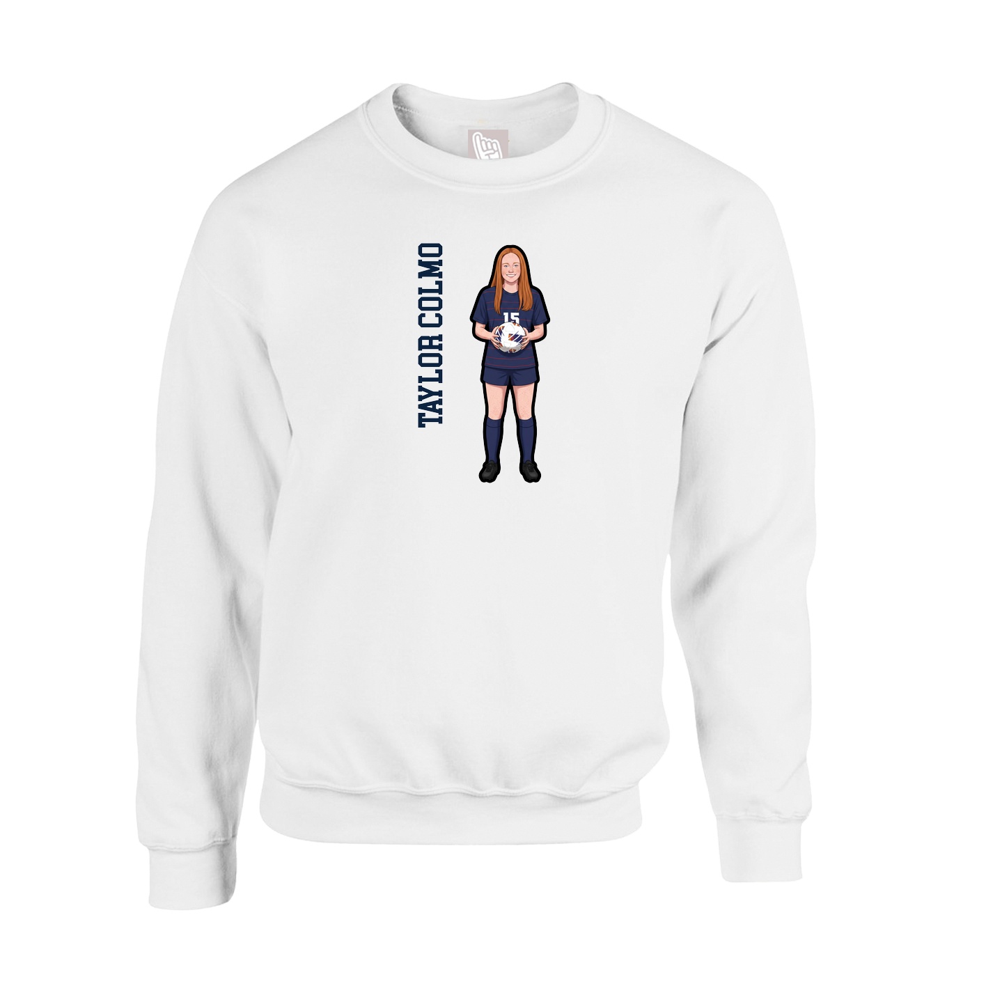 Fleece Crew — Name Vertical in White