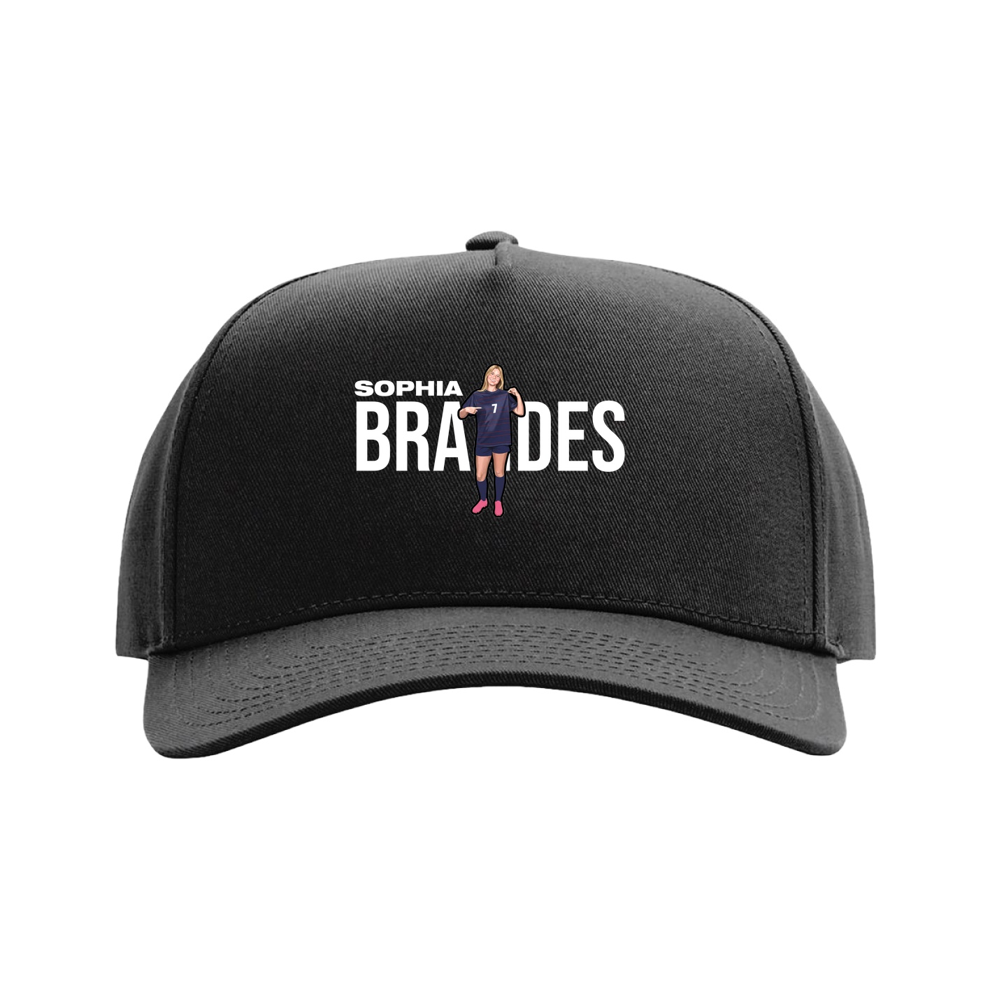 Full Fabric Five-Panel Champ Cap — Player Name in Black