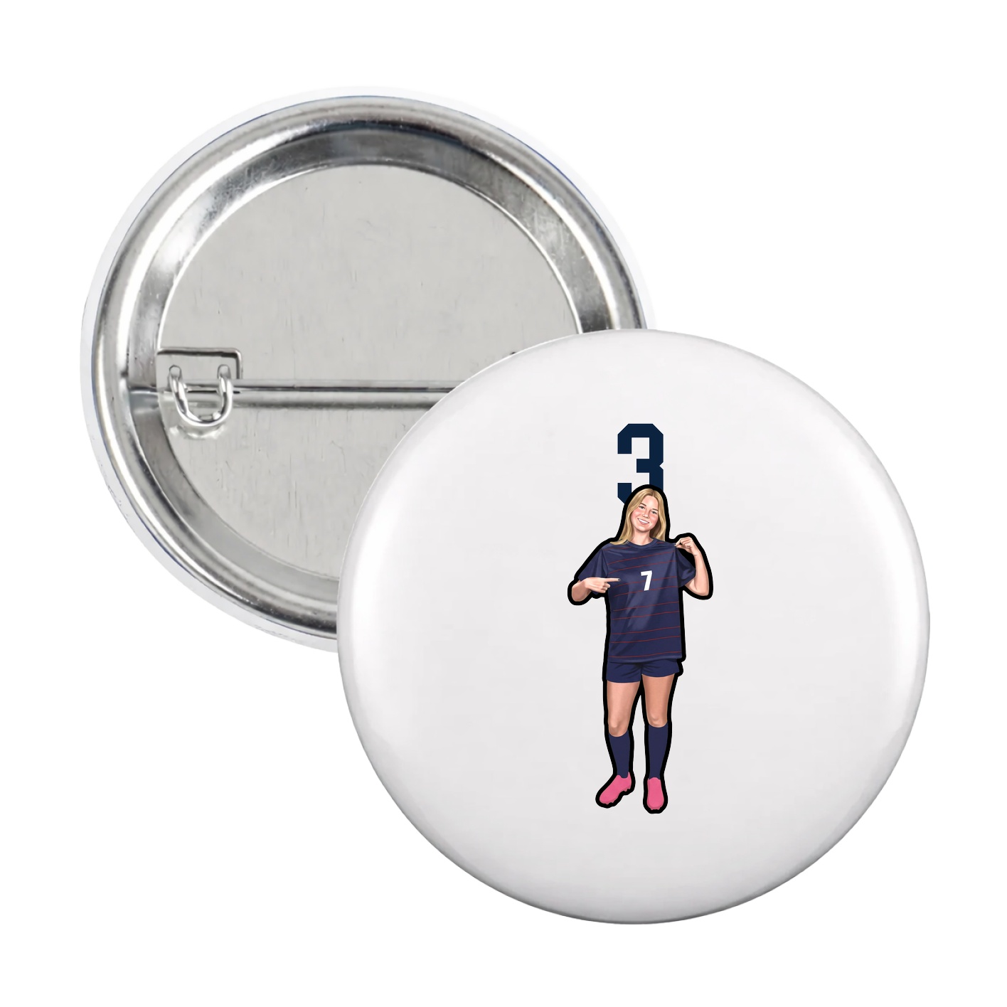 Game Day Button — Number Top in White