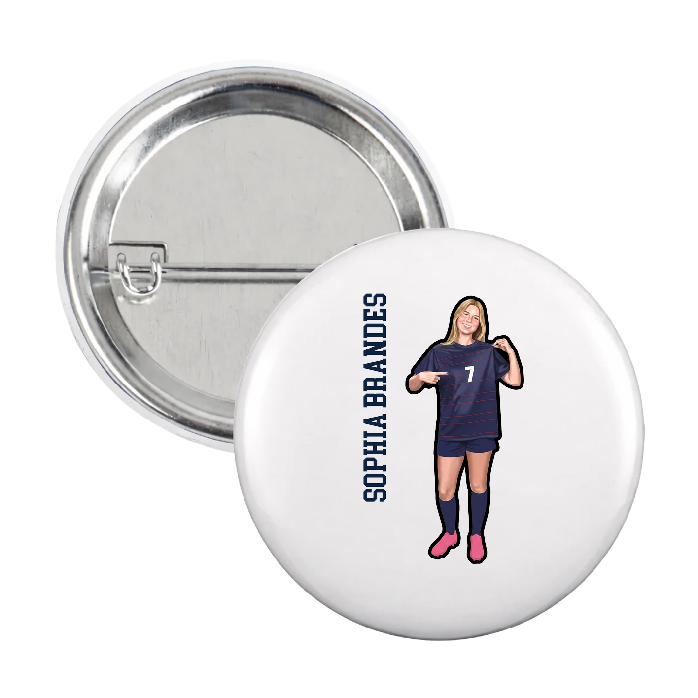 Game Day Button — Name Vertical in White