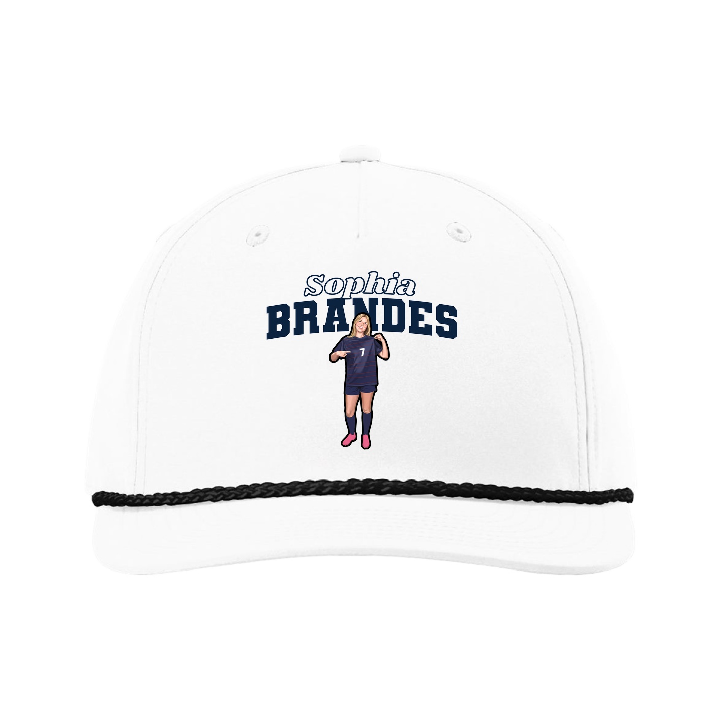 Five-Panel Classic Rope Cap — Name Arch in White