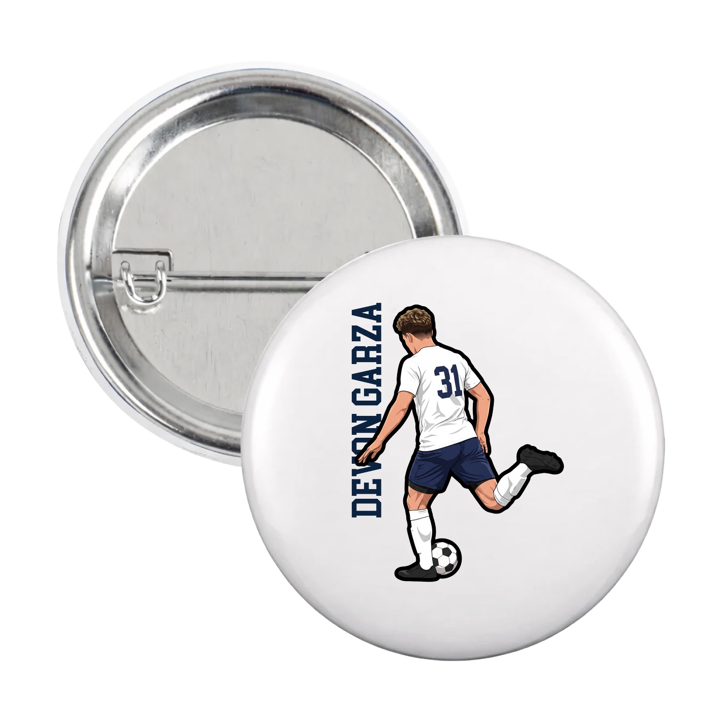 Game Day Button — Name Vertical in White