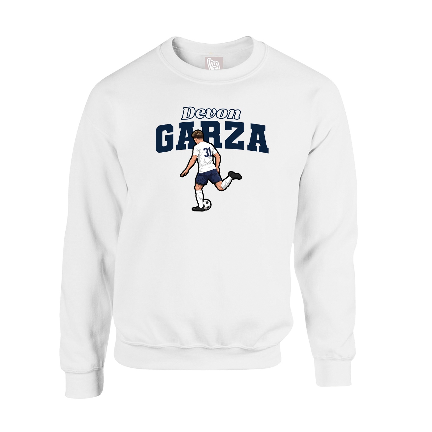 Fleece Crew — Name Arch in White