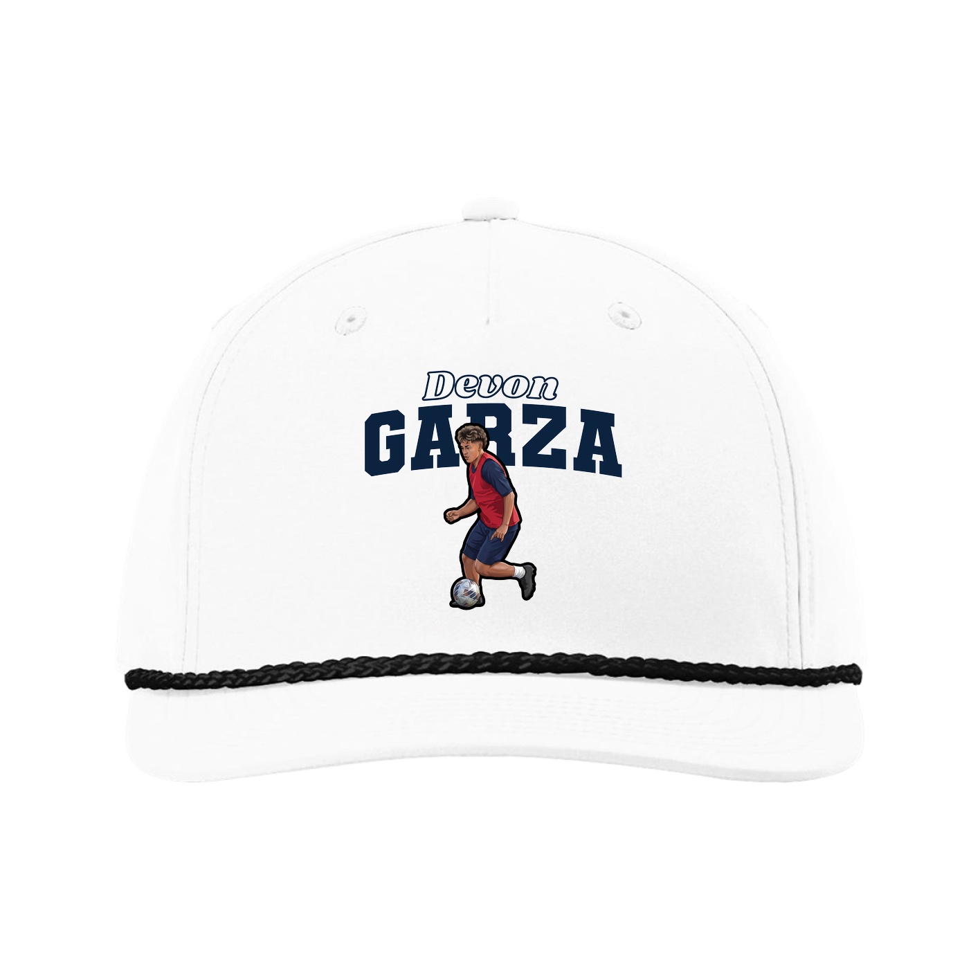 Five-Panel Classic Rope Cap — Name Arch in White