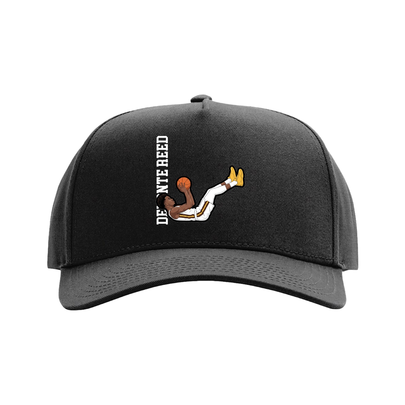 Full Fabric Five-Panel Champ Cap — Name Vertical in Black