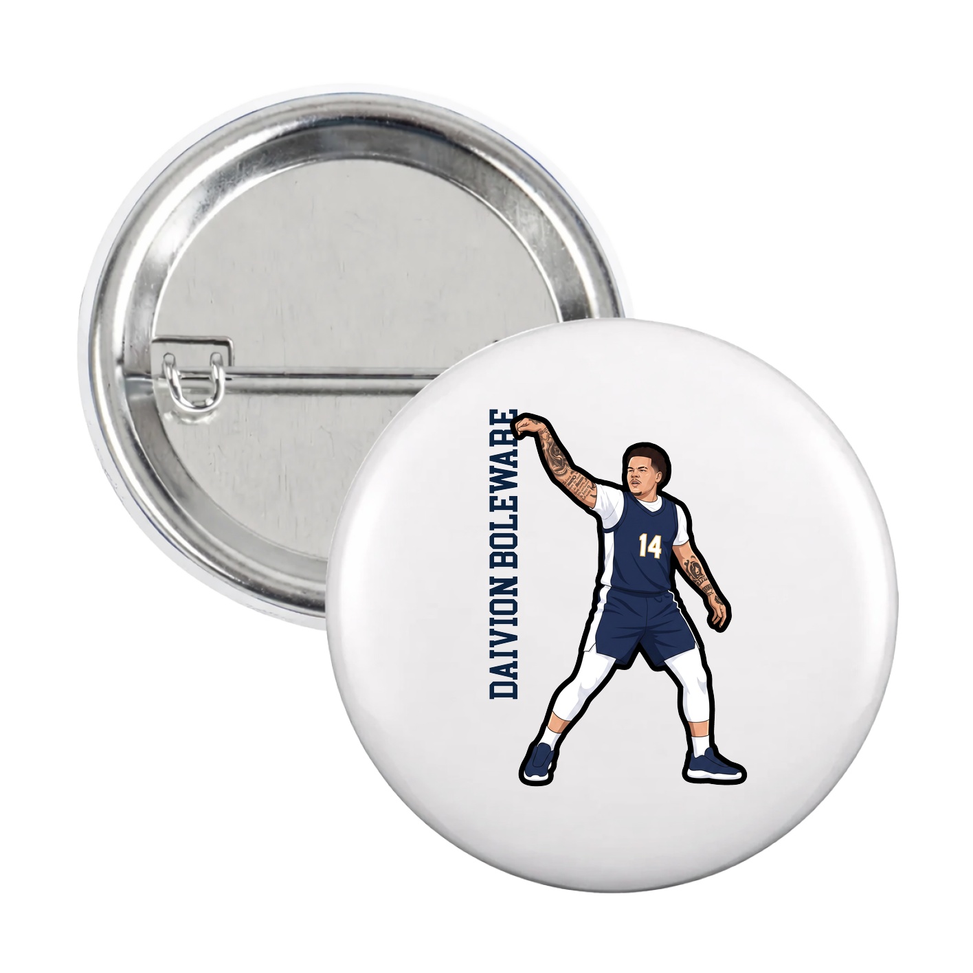 Game Day Button — Name Vertical in White
