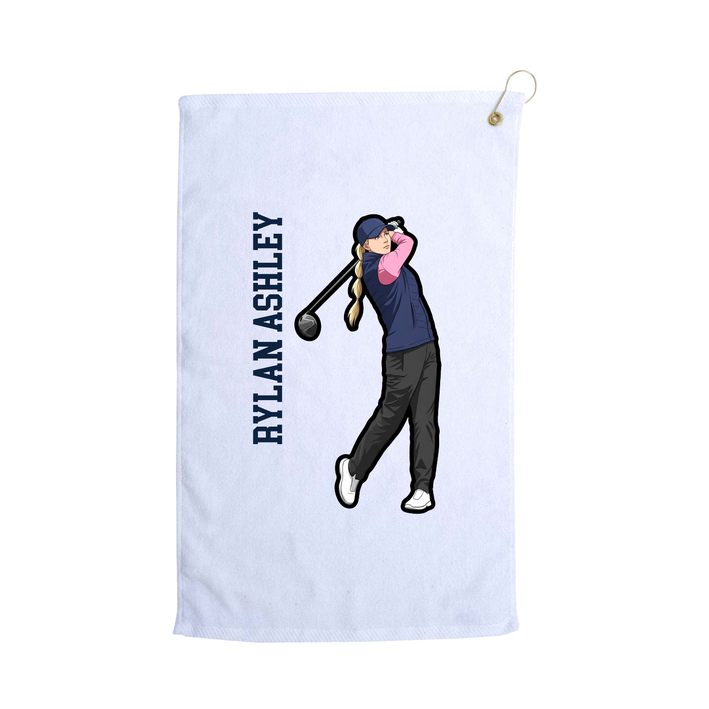 Golf Towel — Name Vertical in White