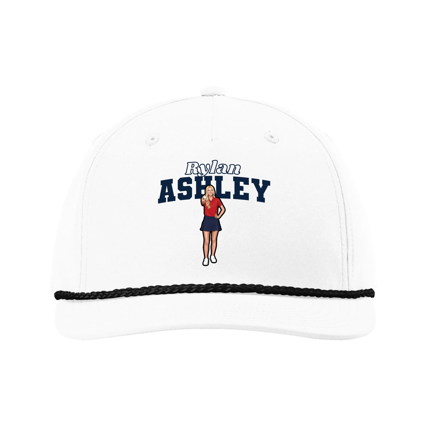 Five-Panel Classic Rope Cap — Name Arch in White