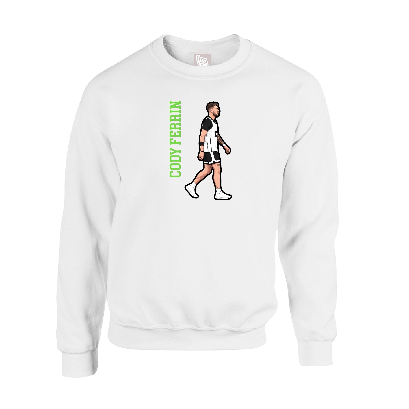Fleece Crew — Name Vertical in White