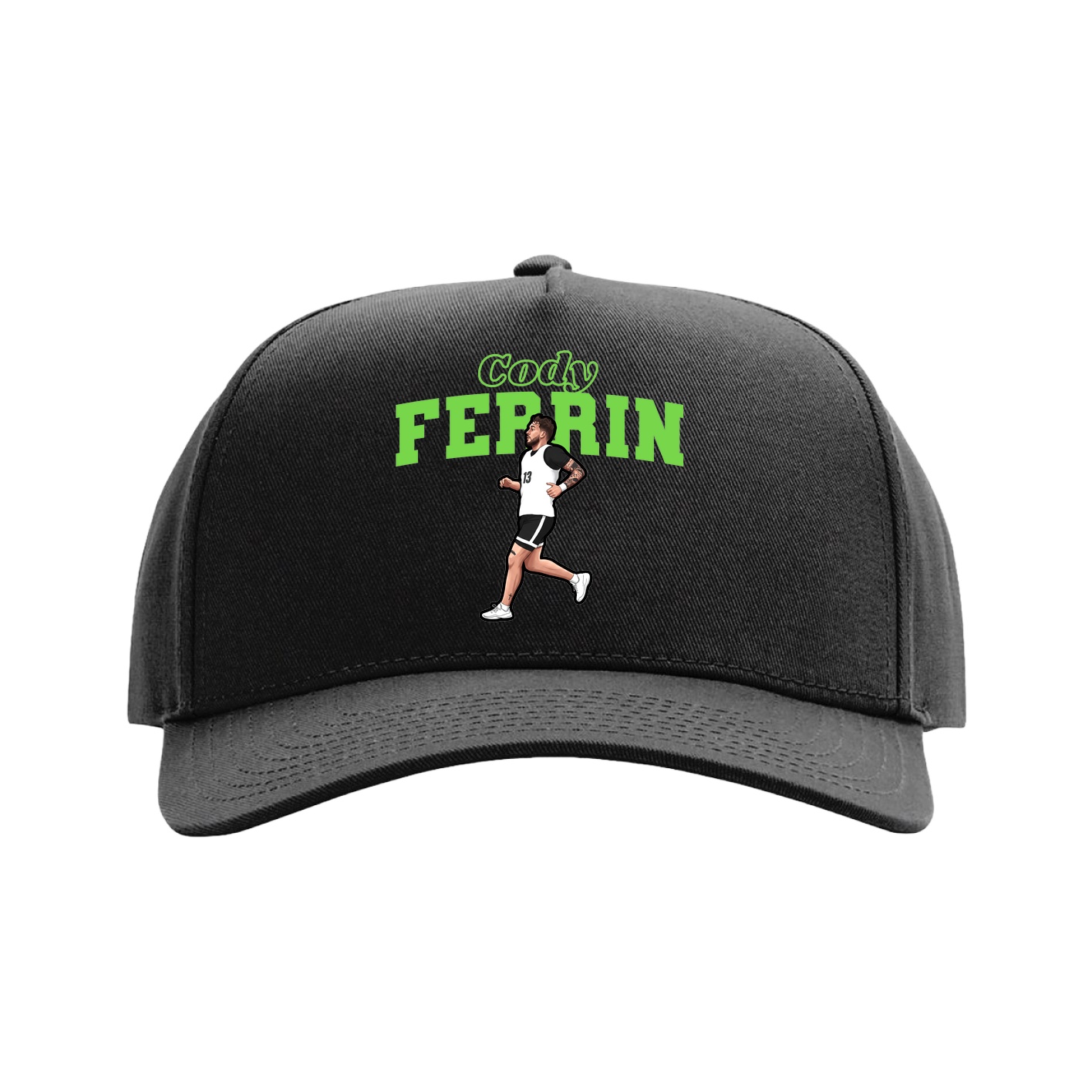 Full Fabric Five-Panel Champ Cap — Name Arch in Black