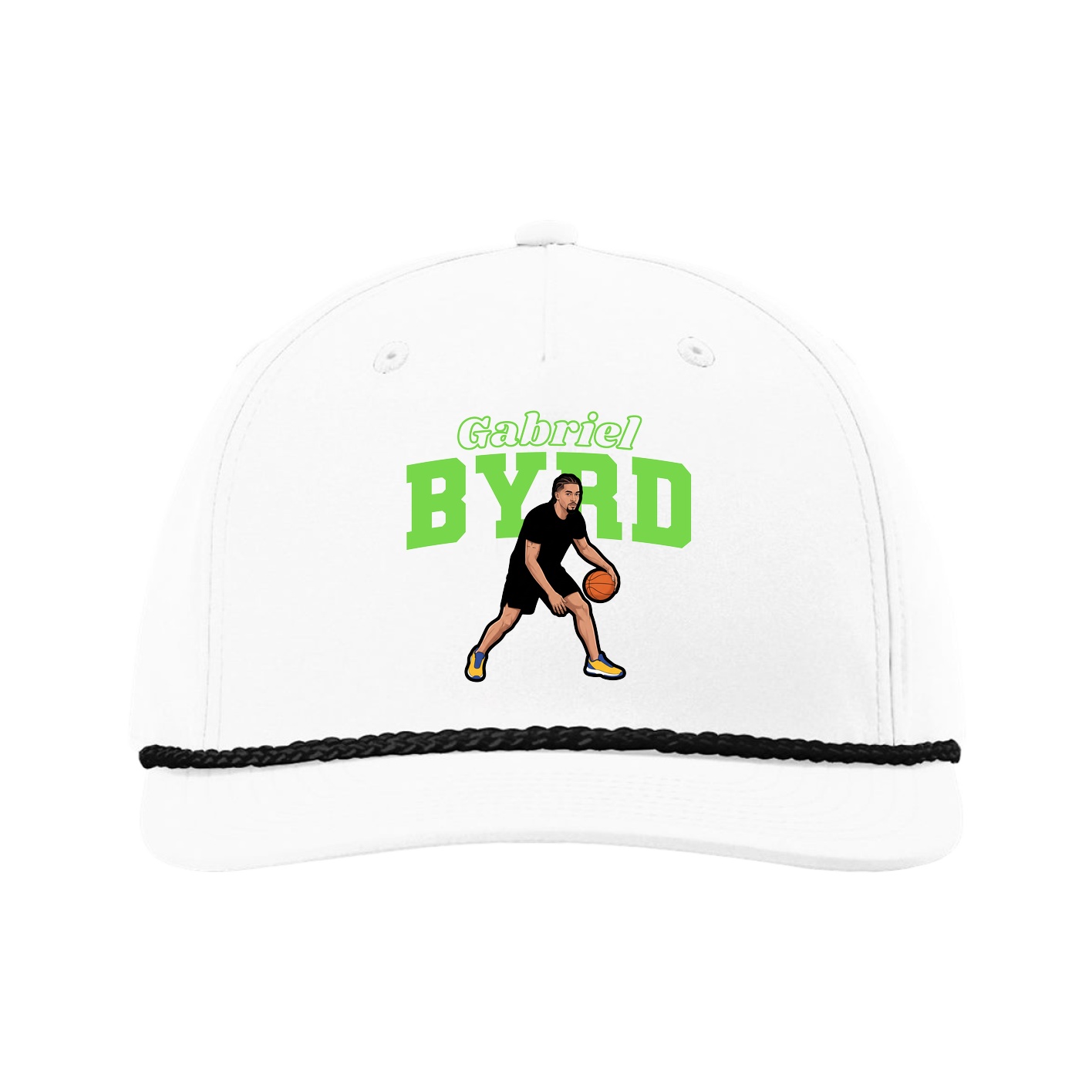 Five-Panel Classic Rope Cap — Name Arch in White