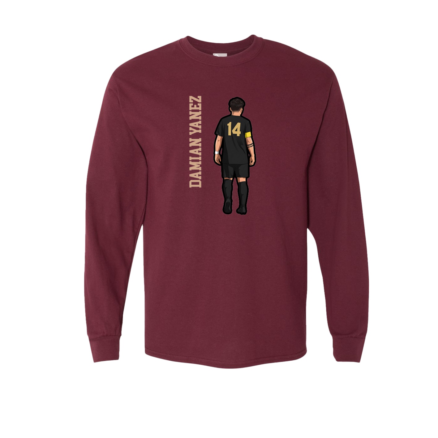 Long Sleeve Tee — Name Vertical in Maroon