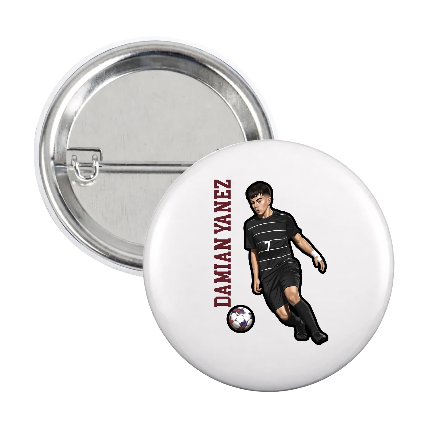 Game Day Button — Name Vertical in White