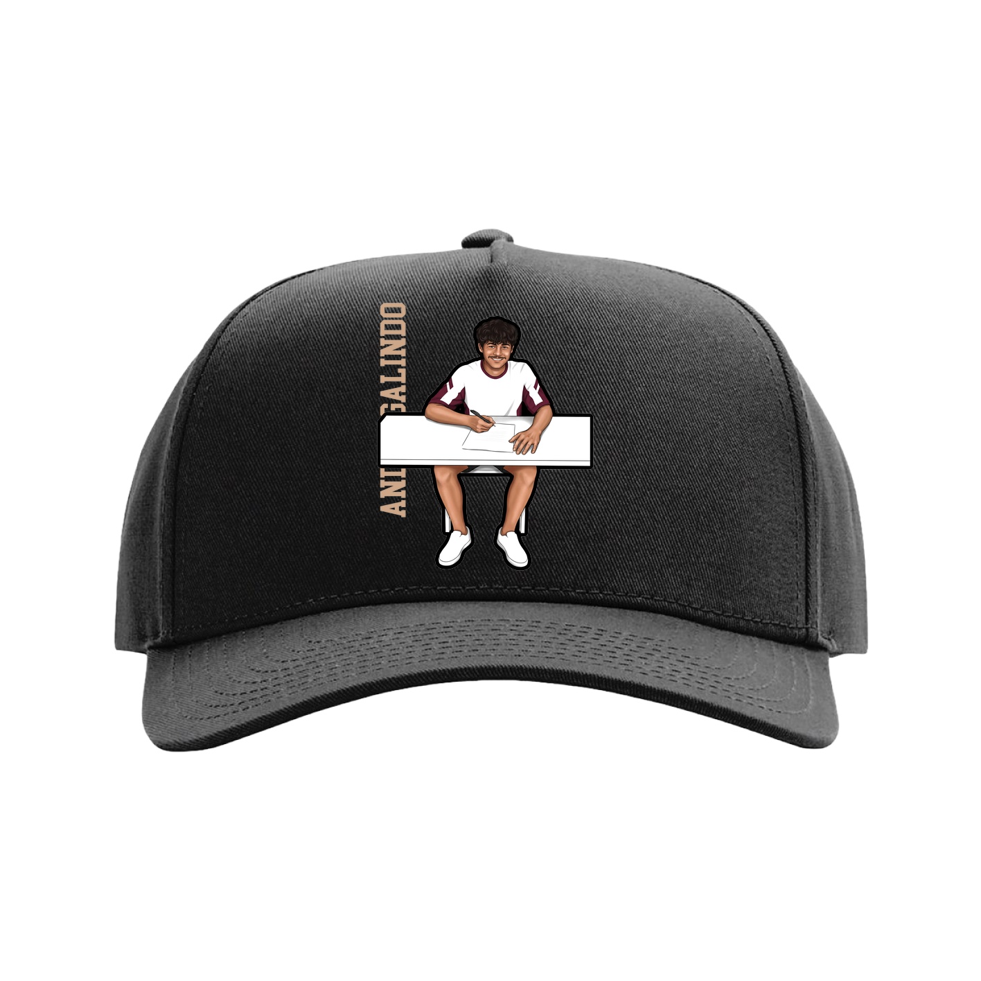 Full Fabric Five-Panel Champ Cap — Name Vertical in Black
