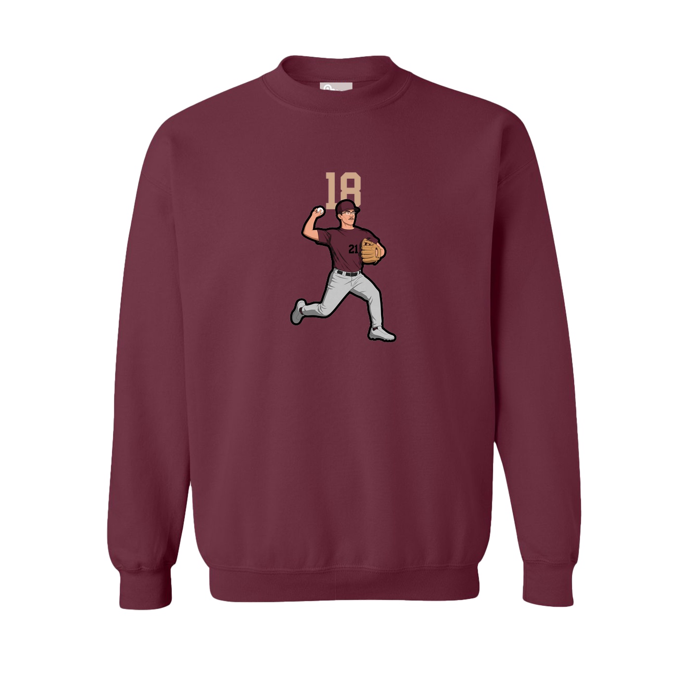 Fleece Crew — Number Top in Maroon