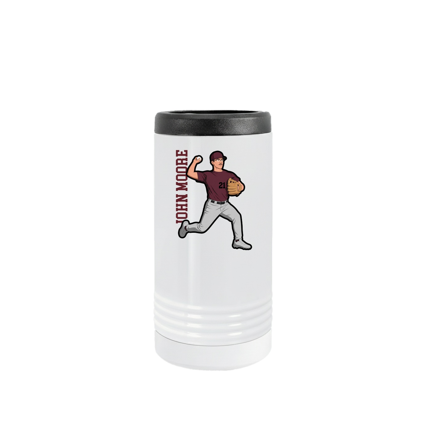 Slim Beverage Holder — Name Vertical in White