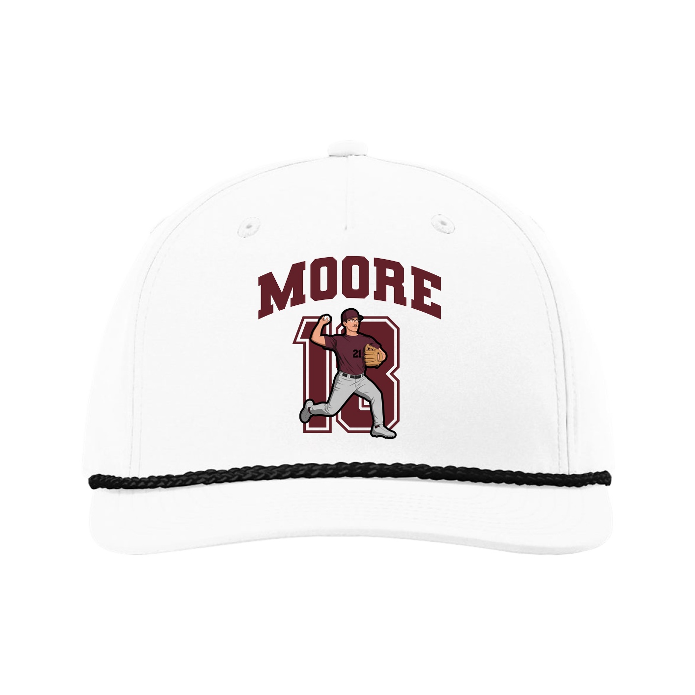 Five-Panel Classic Rope Cap — Number in White