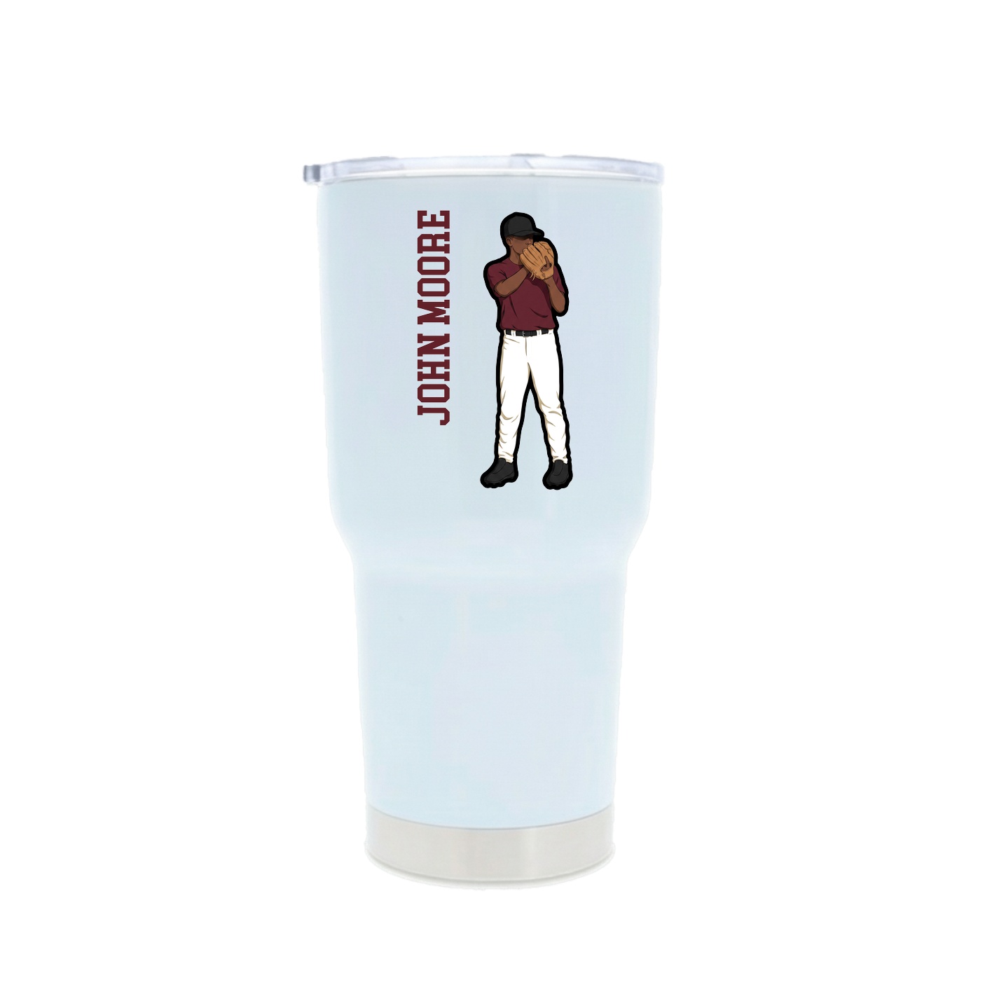 30oz Stainless Steel Tumbler — Name Vertical in White