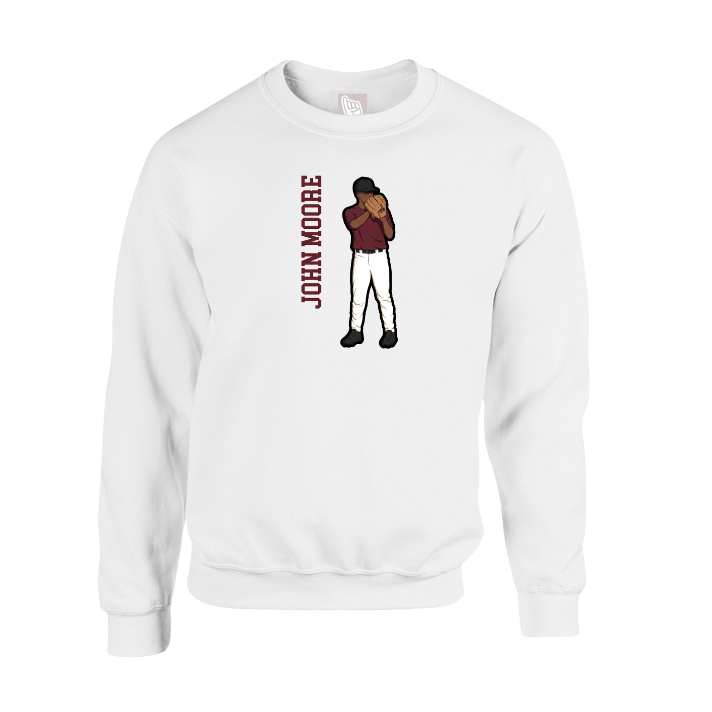 Fleece Crew — Name Vertical in White