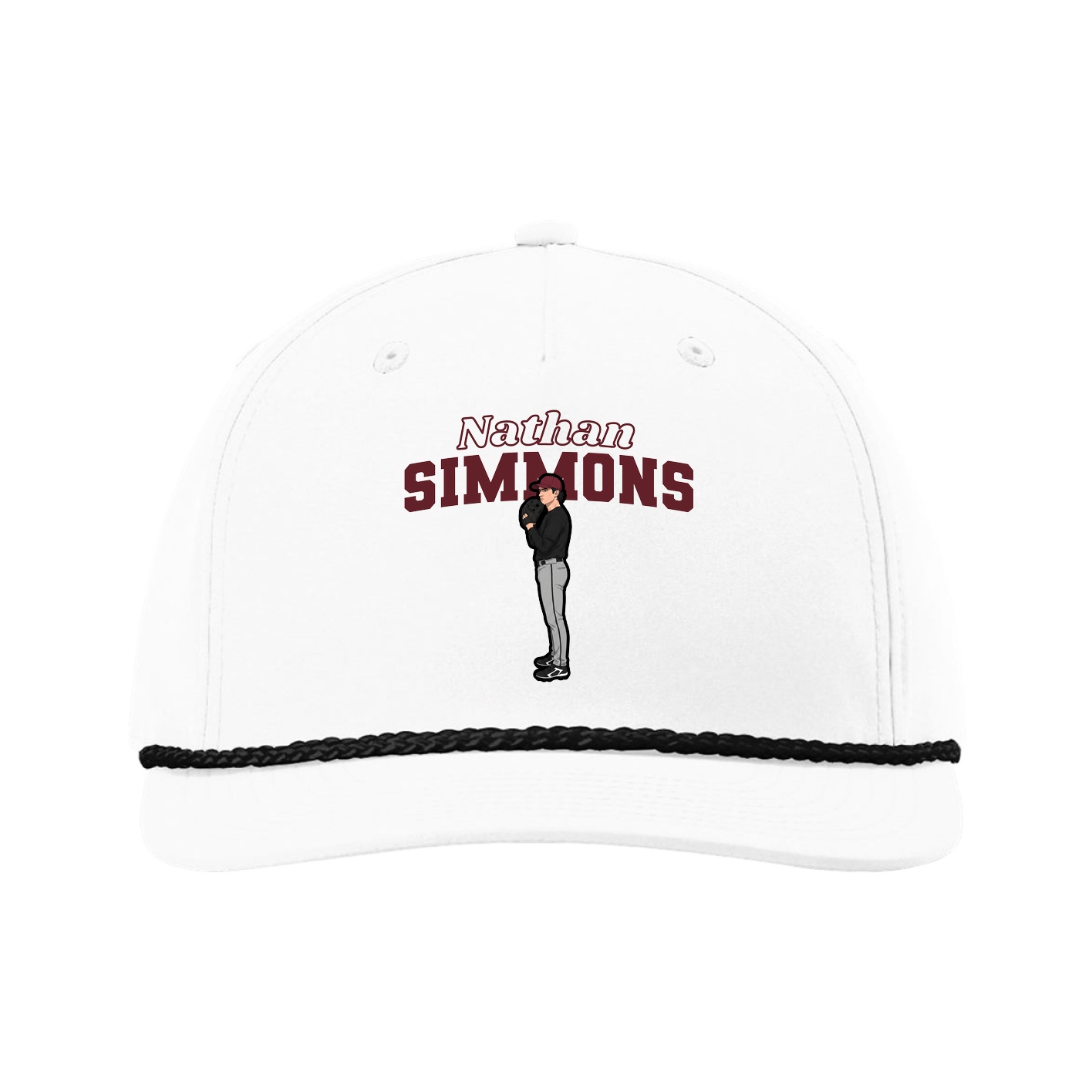Five-Panel Classic Rope Cap — Name Arch in White