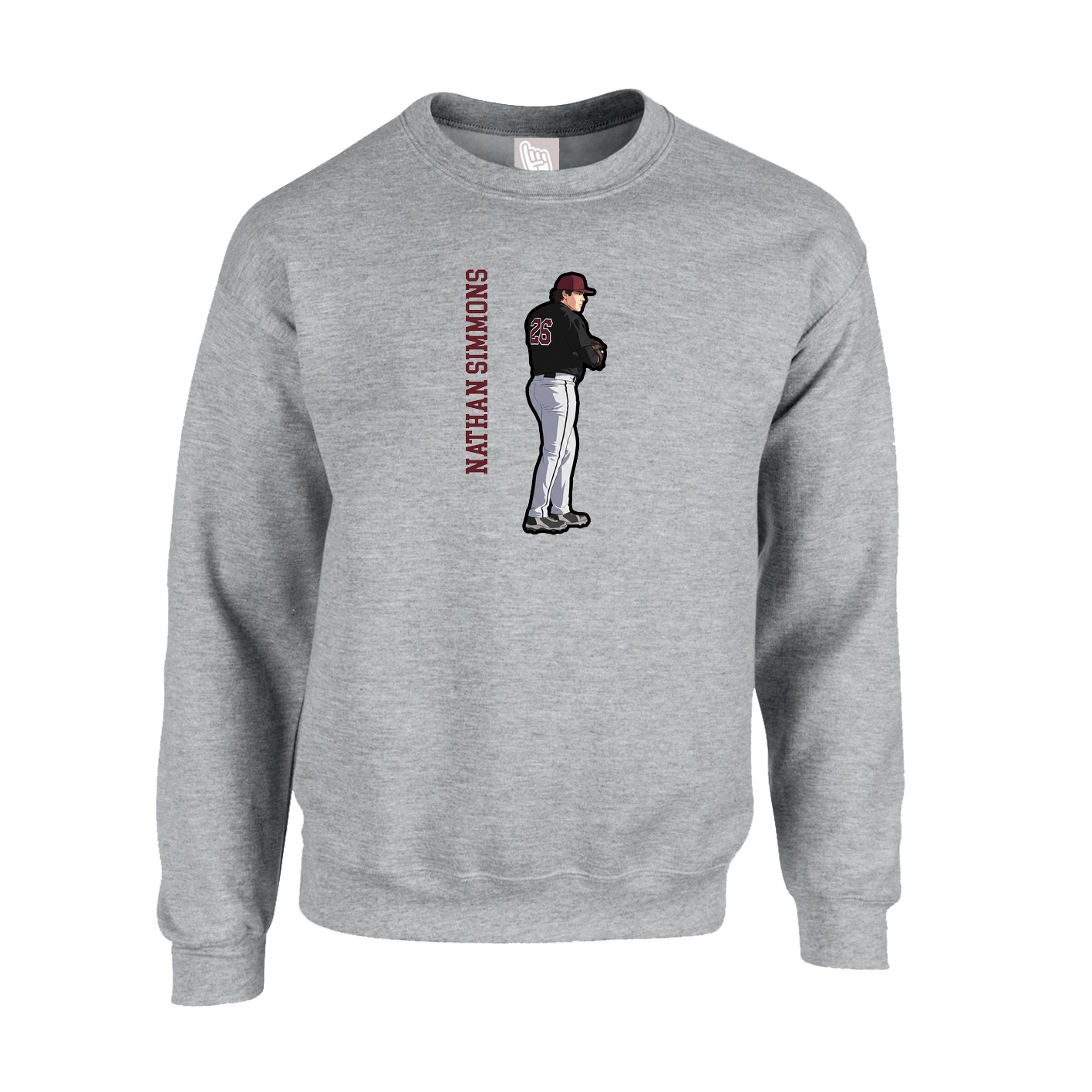 Fleece Crew — Name Vertical in Grey