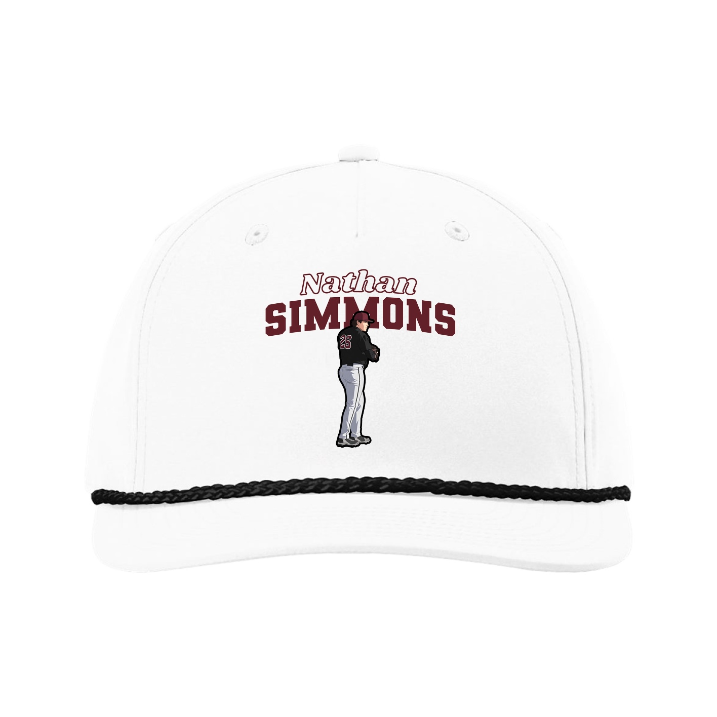 Five-Panel Classic Rope Cap — Name Arch in White