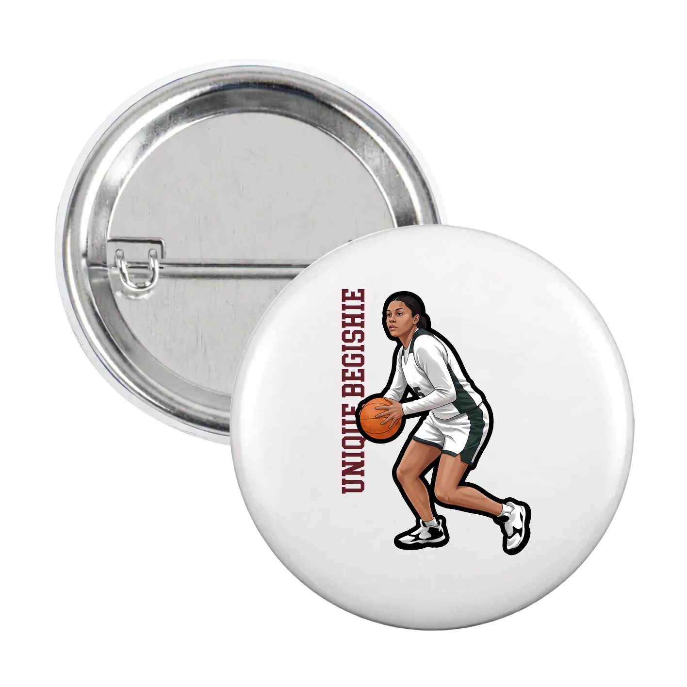 Game Day Button — Name Vertical in White