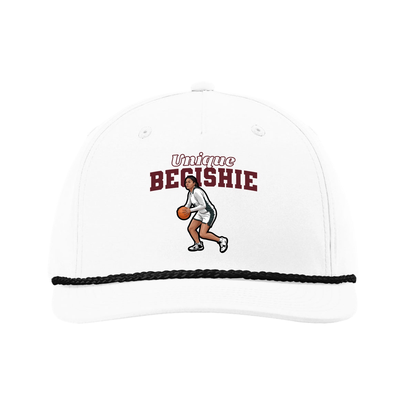 Five-Panel Classic Rope Cap — Name Arch in White