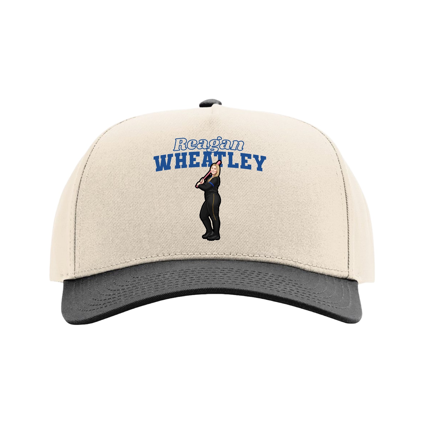 Full Fabric Five-Panel Champ Cap — Name Arch in Cream/Black