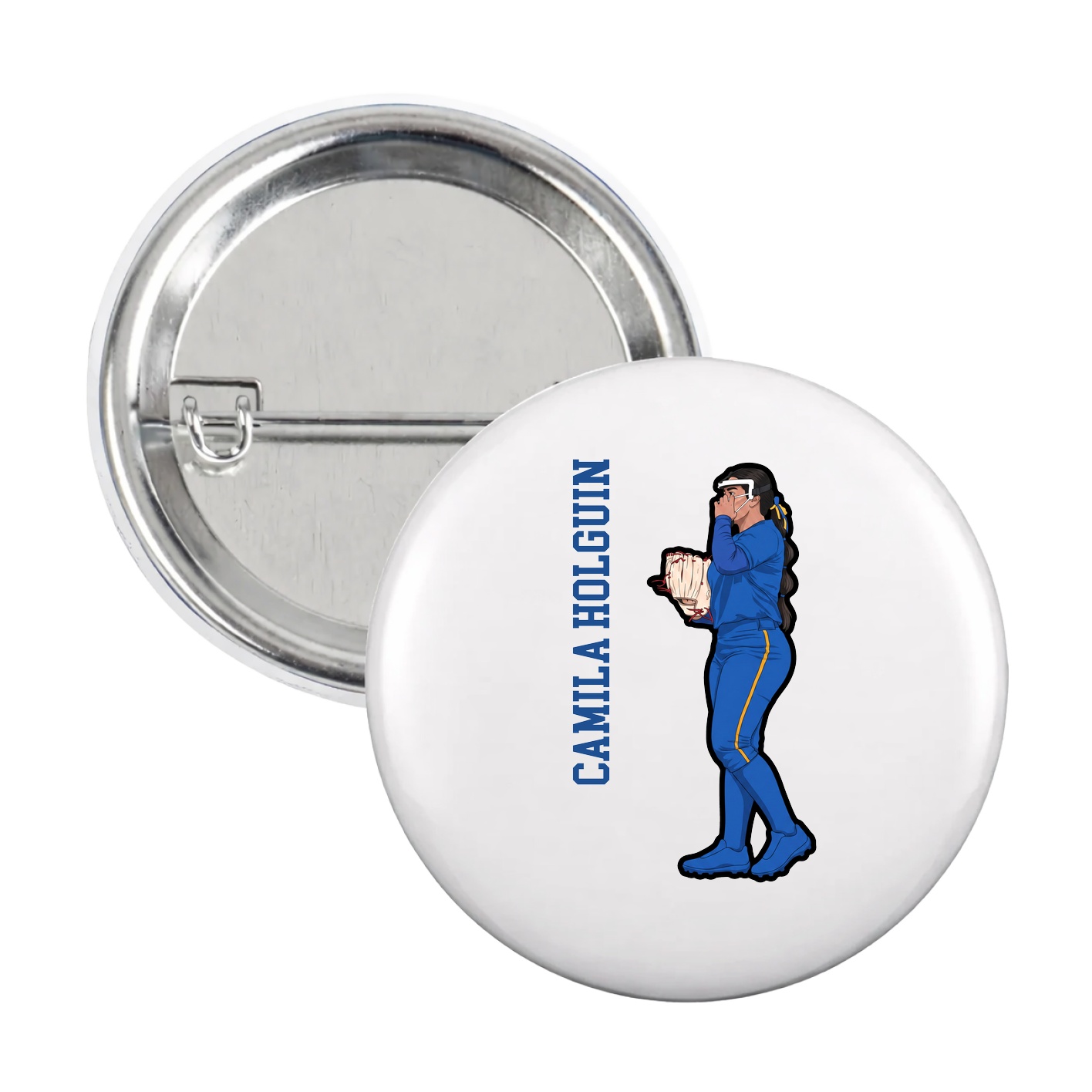 Game Day Button — Name Vertical in White