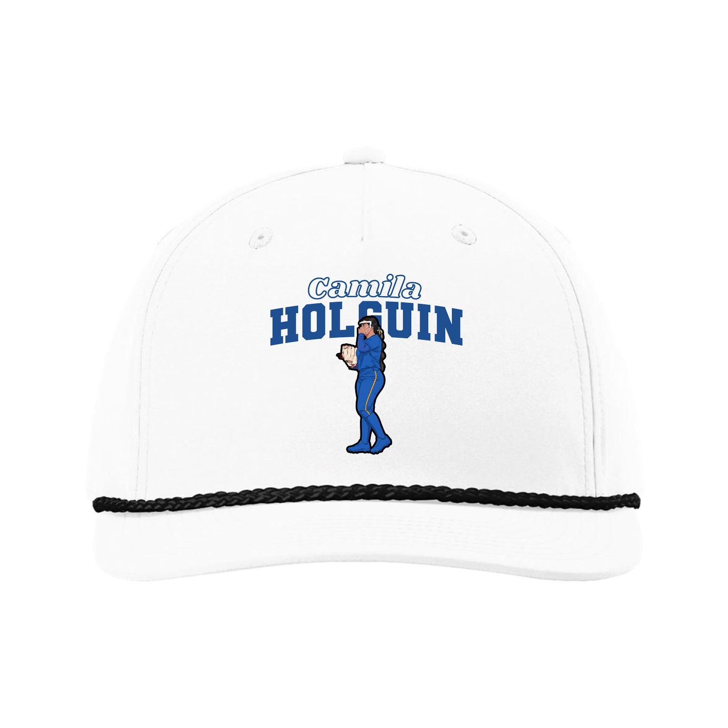Five-Panel Classic Rope Cap — Name Arch in White