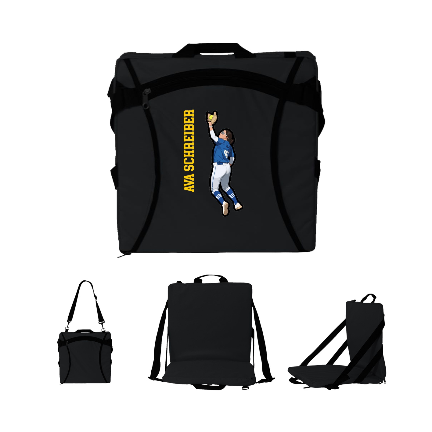 Folding Stadium Seat — Name Vertical in Black