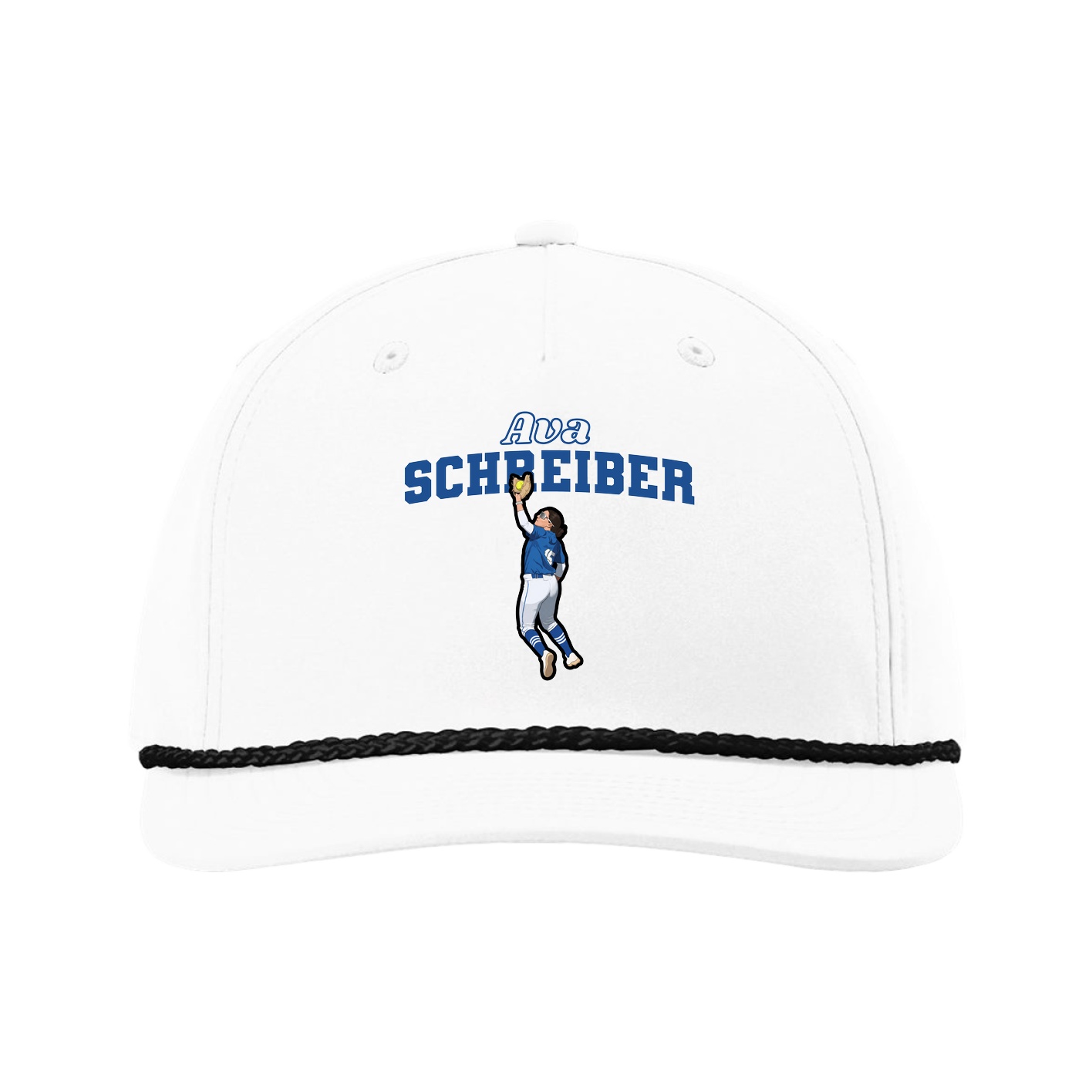 Five-Panel Classic Rope Cap — Name Arch in White
