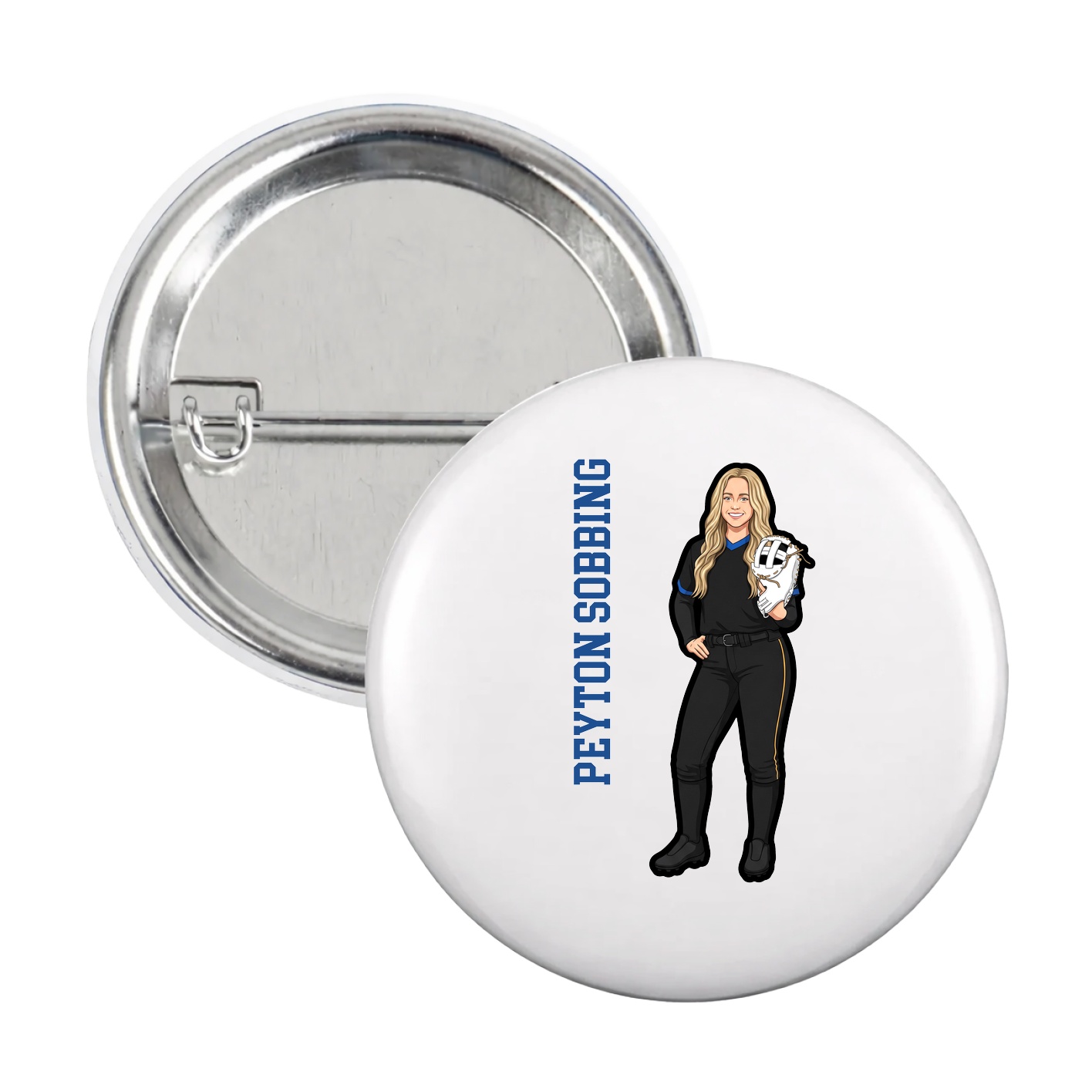Game Day Button — Name Vertical in White