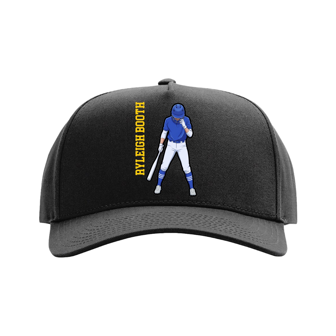 Full Fabric Five-Panel Champ Cap — Name Vertical in Black