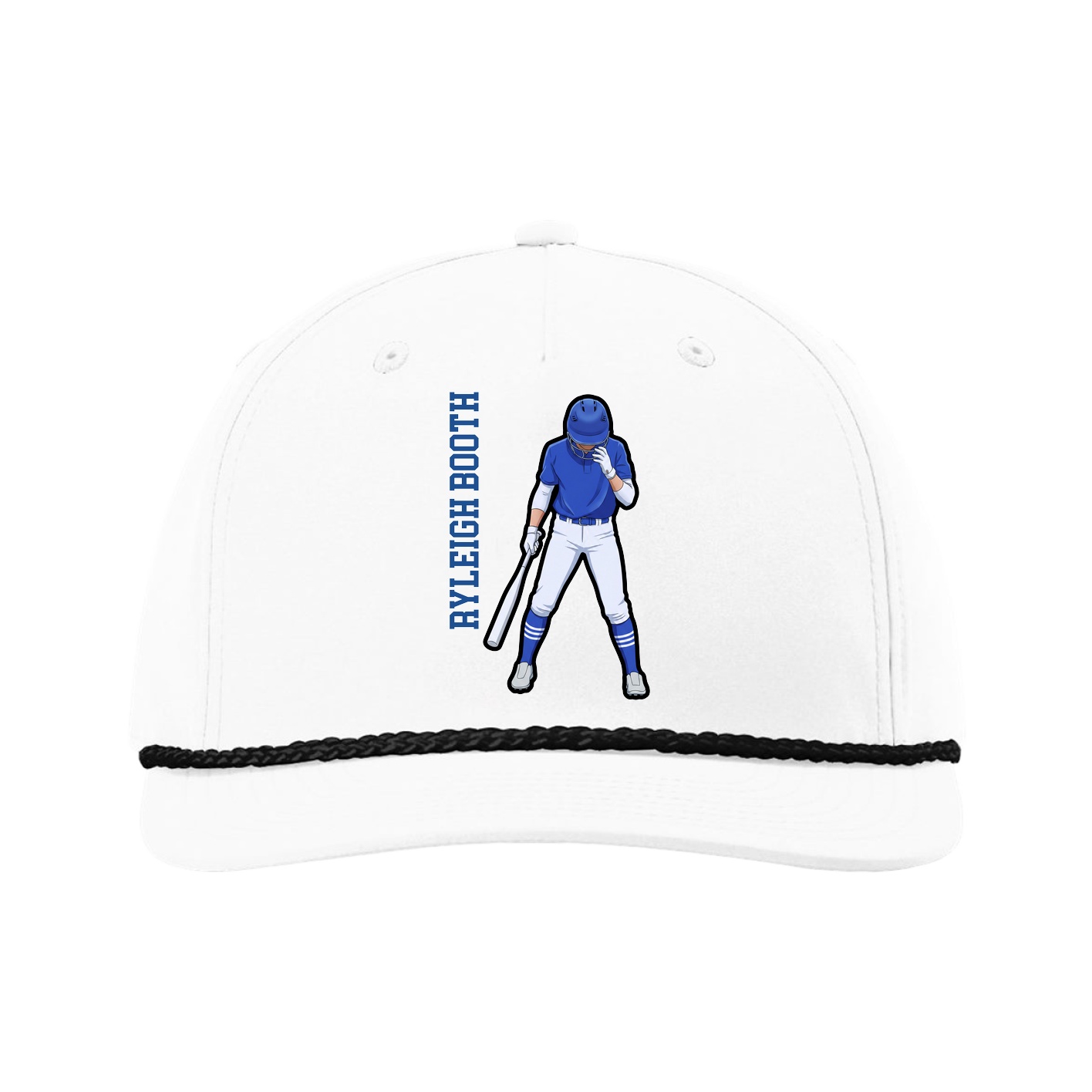 Five-Panel Classic Rope Cap — Name Vertical in White