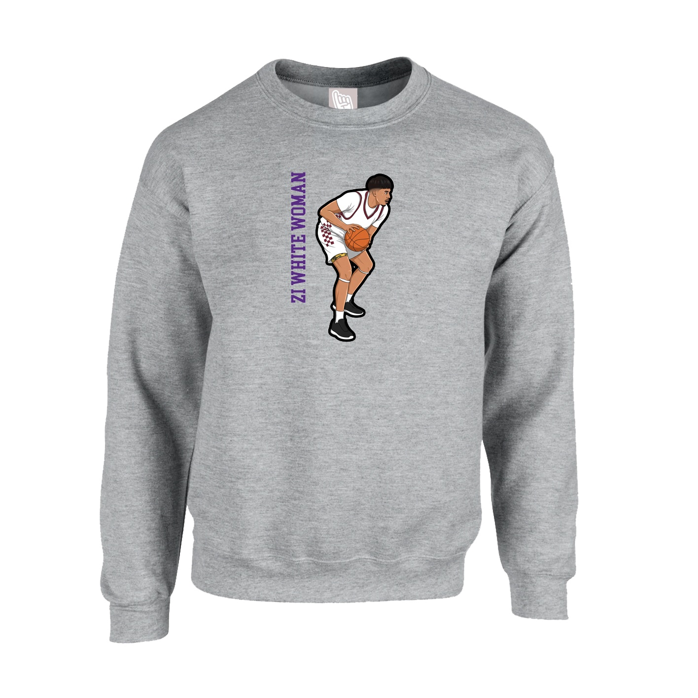 Fleece Crew — Name Vertical in Grey