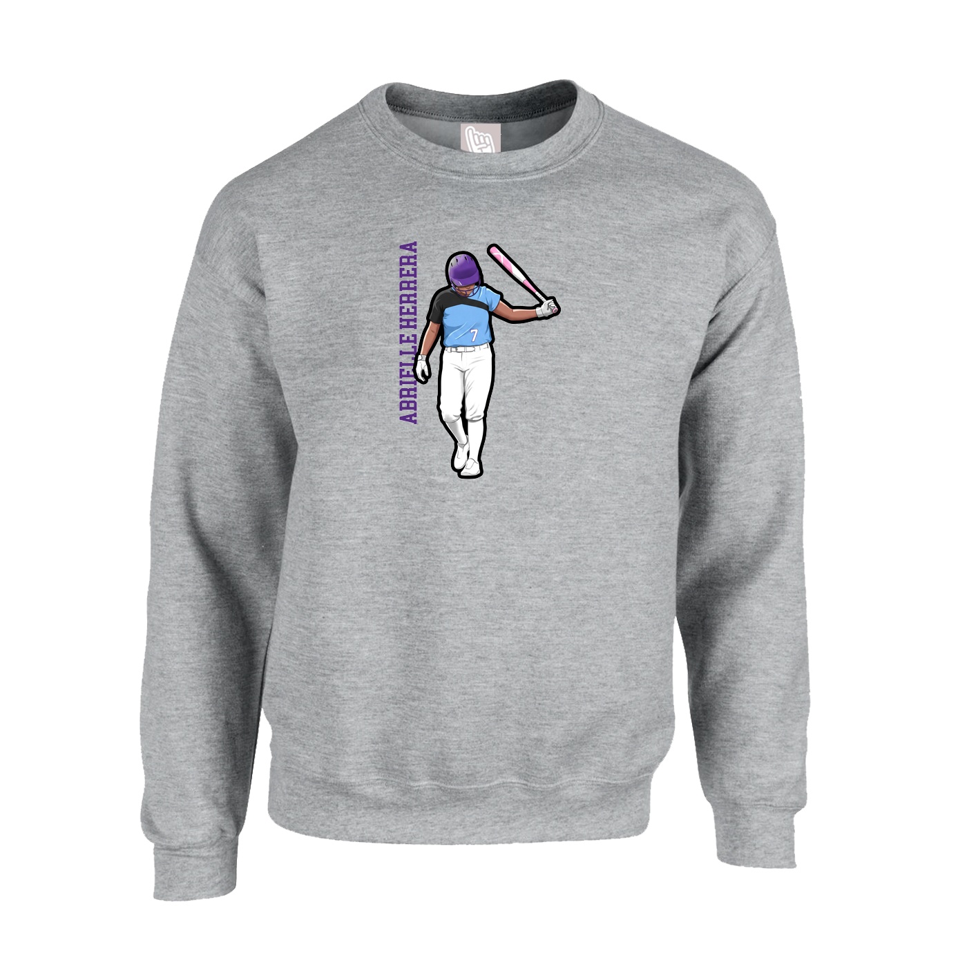 Fleece Crew — Name Vertical in Grey