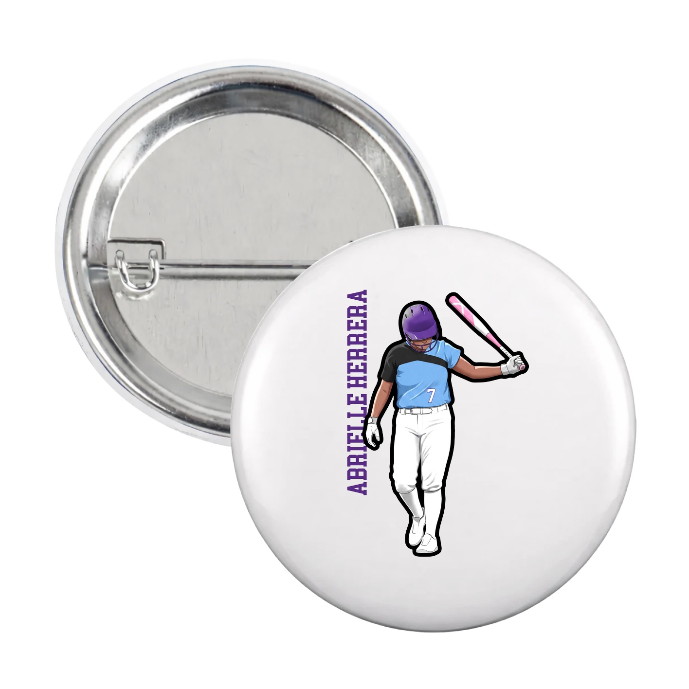 Game Day Button — Name Vertical in White
