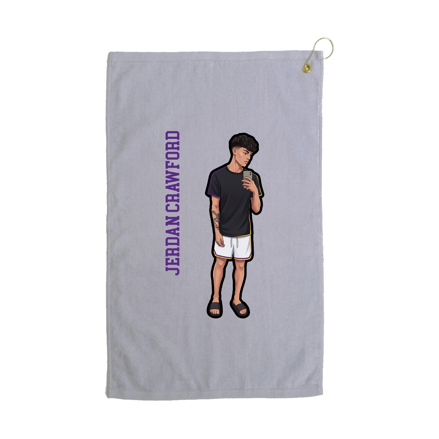 Golf Towel — Name Vertical in Grey