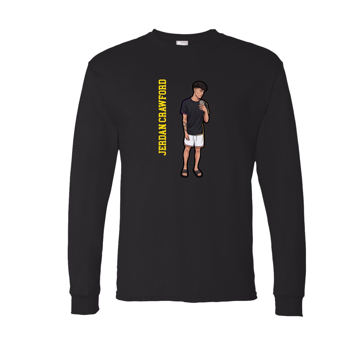 Long Sleeve Tee — Name Vertical in Black