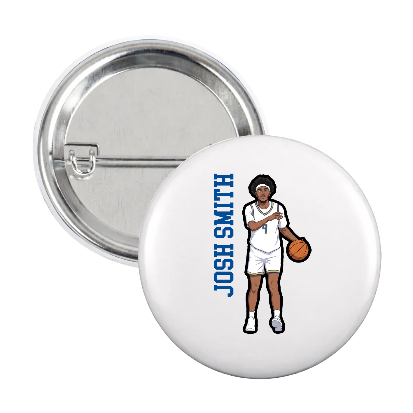 Game Day Button — Name Vertical in White