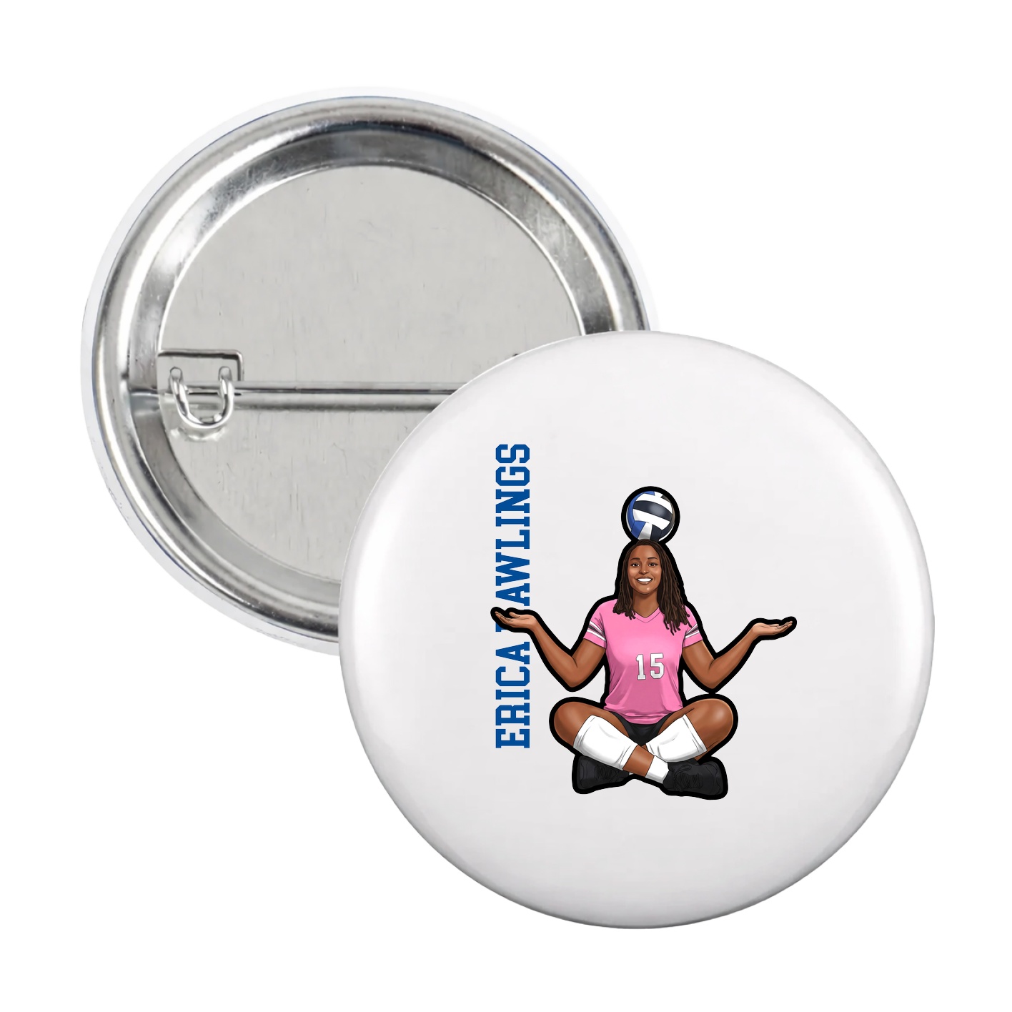 Game Day Button — Name Vertical in White