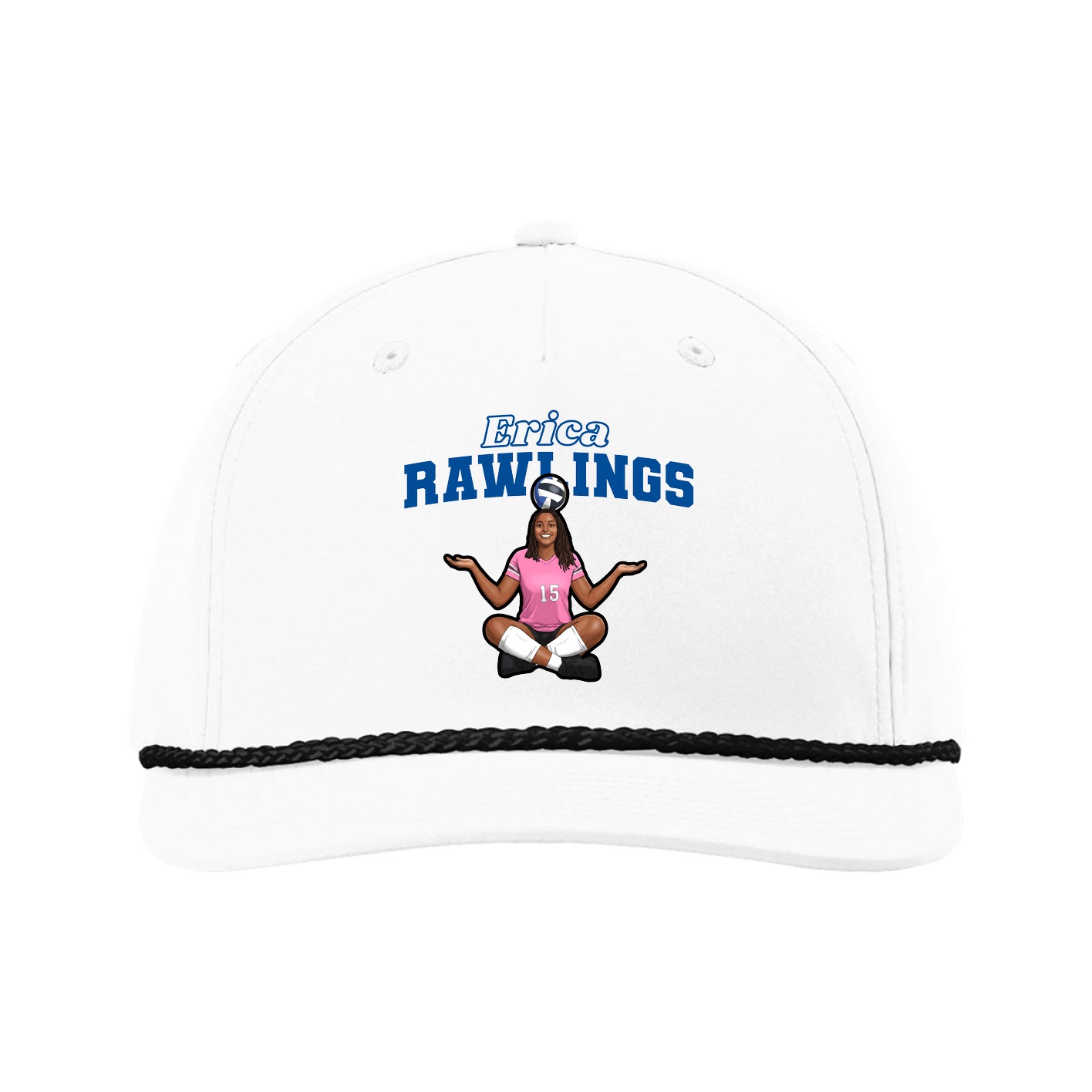 Five-Panel Classic Rope Cap — Name Arch in White