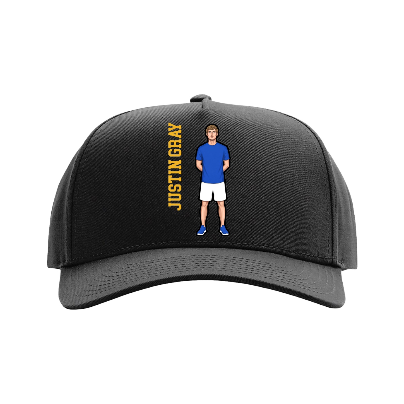 Full Fabric Five-Panel Champ Cap — Name Vertical in Black