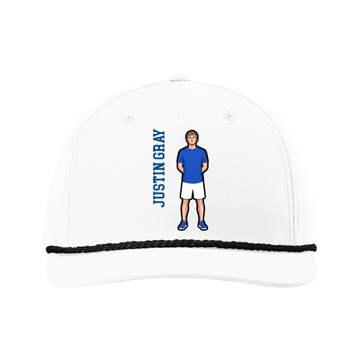 Five-Panel Classic Rope Cap — Name Vertical in White